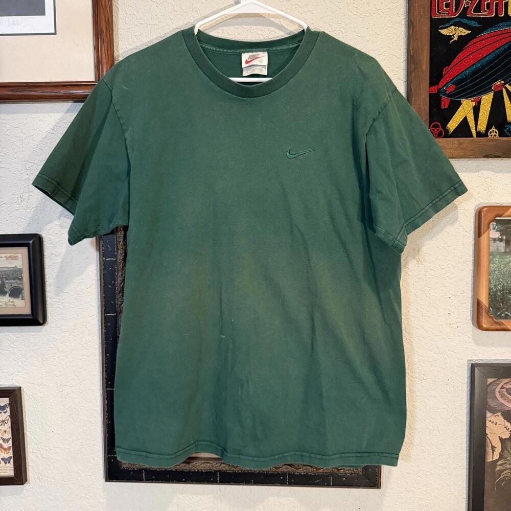 Vintage 90s Nike‎ White Tag Mens Size Medium Mini Green Swoosh Faded Green